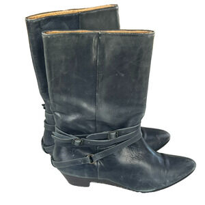 Frye Boots Womens 6 Sunny Black Solid Leather Buckled Strappy Mid Calf Boots